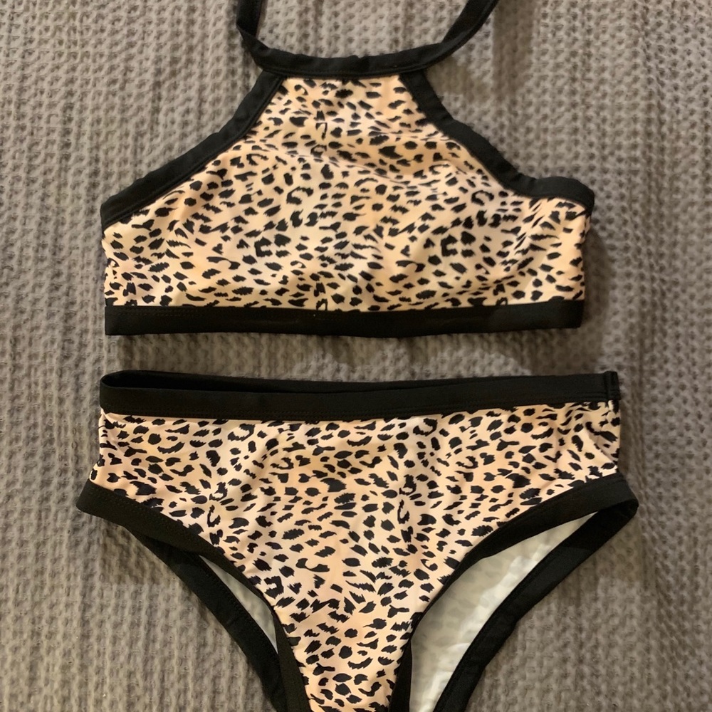 Leopard print halter bikini